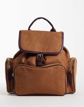 Accessorize Accessorize multi pocket suedette backpack in camel-Black