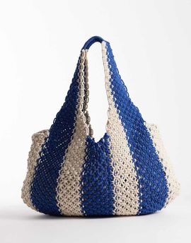 Accessorize Accessorize nautical striped macramé shoulder bag in blue and beige