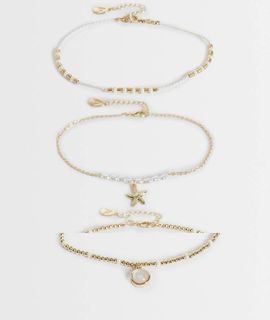Accessorize Accessorize pack of 3 faux pearl and moonstone anklet in white