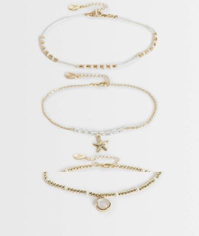 Accessorize Accessorize pack of 3 faux pearl and moonstone anklet in white