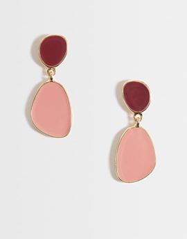 Accessorize Accessorize pink enamel double drop earrings in gold