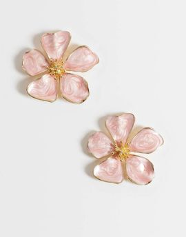 Accessorize Accessorize pink enamel statement flower stud earrings in gold