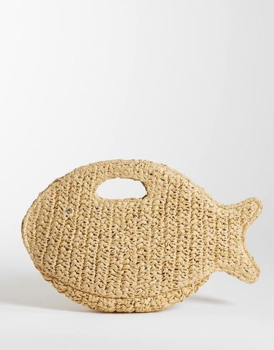 Accessorize Accessorize raffia fish clutch bag in beige-Neutral