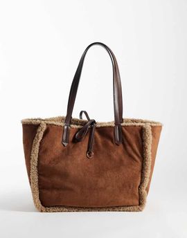 Accessorize Accessorize reversible shearling tote in cream and tan-Brown