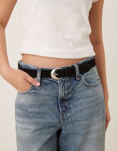 Accessorize Accessorize silver-tone buckle suede belt in black