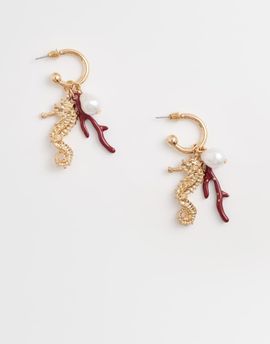 Accessorize Accessorize sophie seahorse charm hoop drop earrings in gold tone