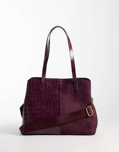 Accessorize Accessorize split shoulder bag with webbing crossbody strap in burgundy-Red
