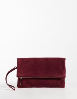 Accessorize Accessorize suede foldover clutch in burgundy-RED