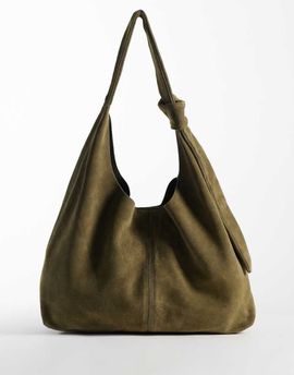 Accessorize Accessorize suede knot slouch shoulder bag in khaki-Green