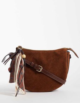 Accessorize Accessorize suedette crossbody bag with scarf detail in camel-Neutral