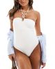 Accessorize Accessorize textured gold hardware halter swimsuit in off white - 1