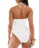 Accessorize Accessorize textured gold hardware halter swimsuit in off white - 4