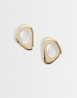 Accessorize Accessorize white stone molten shield stud earrings in gold
