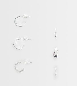 Accessorize Accessorize Z 3 pack chunky hoops in silver plated