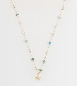 Accessorize Accessorize Z collection pink and green stationed starfish necklace in 14kt gold plated