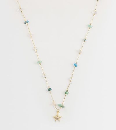 Accessorize Accessorize Z collection pink and green stationed starfish necklace in 14kt gold plated