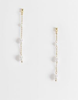 Accessorize Accessorize Z faux pearl chain drop earrings in 14kt gold plated