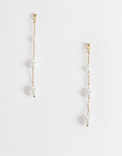 Accessorize Accessorize Z faux pearl chain drop earrings in 14kt gold plated