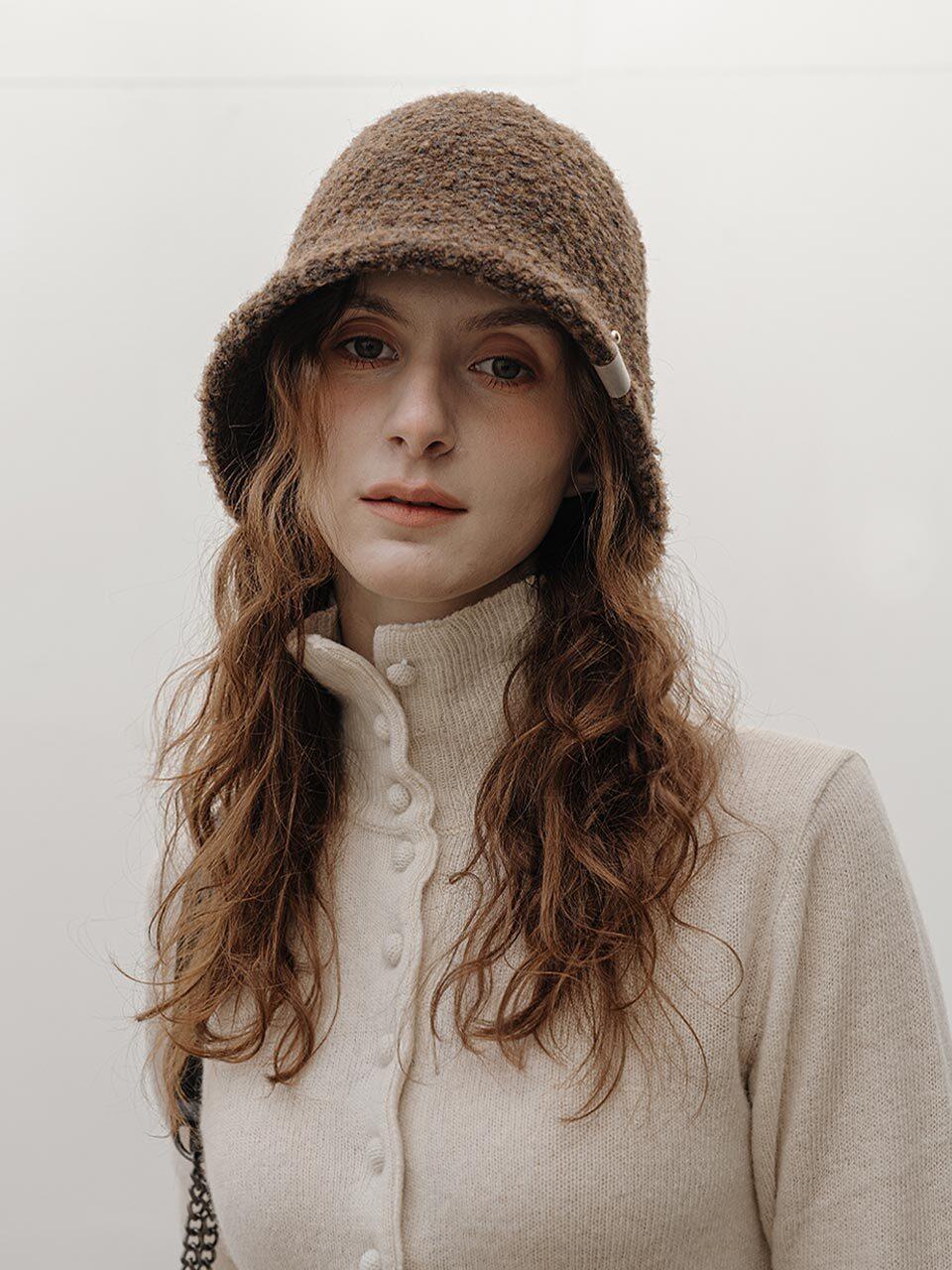 ACCLET Boucle Wool-like Bucket Hat [Brown/Sky] (H041BRSK)
