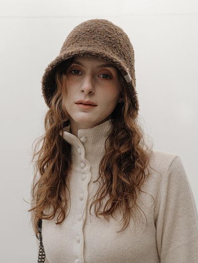 Acclet Boucle Wool-Like Bucket Hat Brown Sky