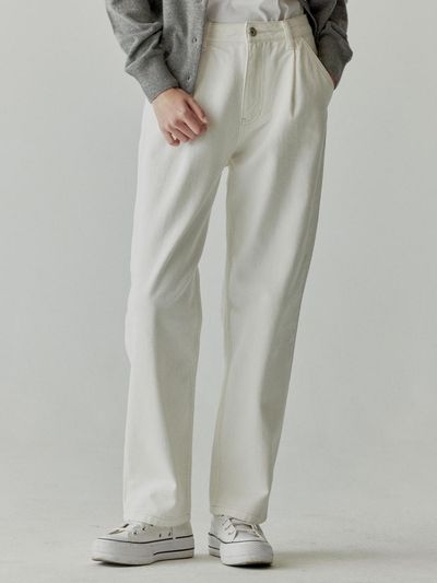 ACHIO One tuck denim pants_white