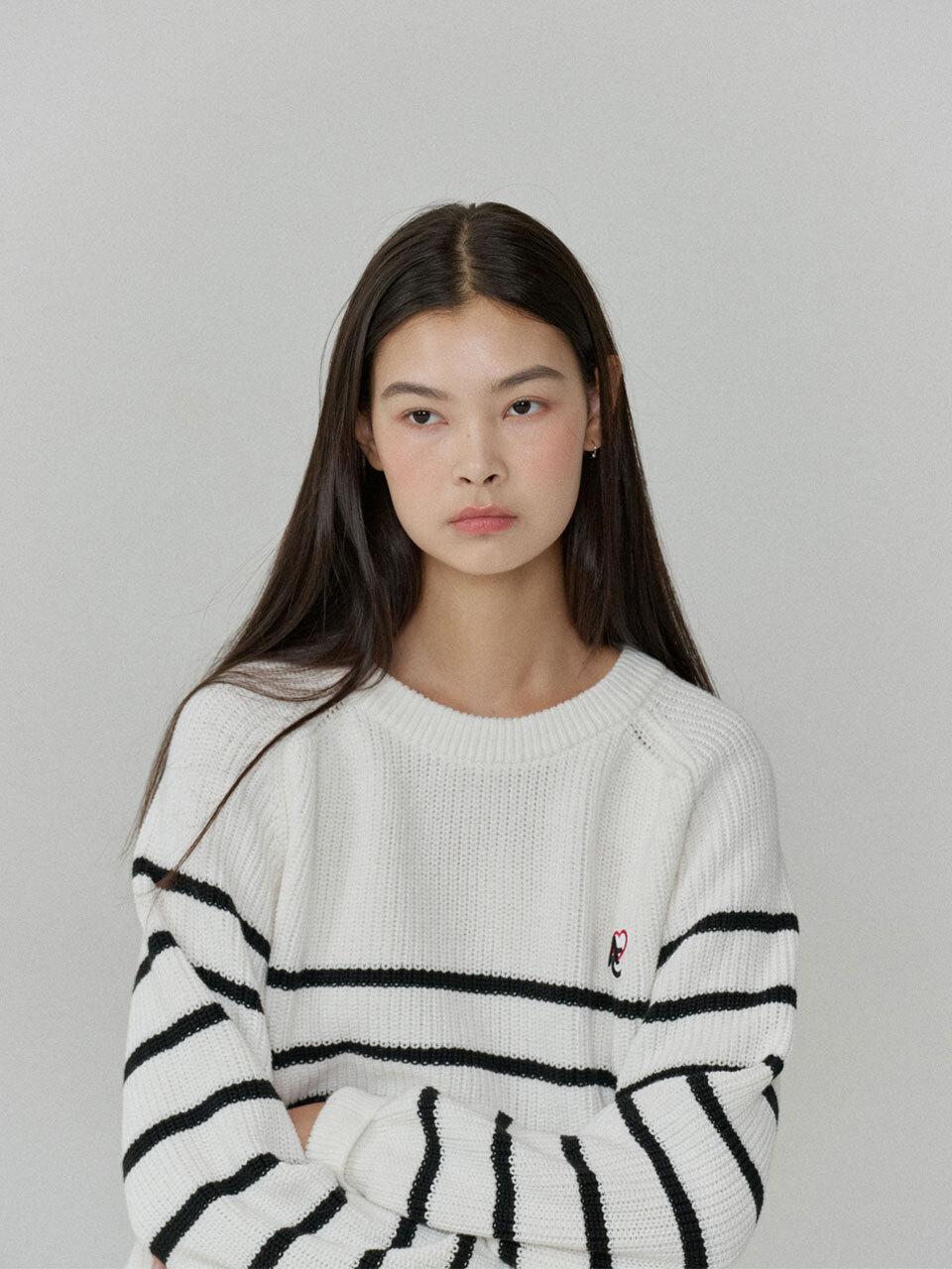 ACHIO Stripe button Knitwear_Ivory
