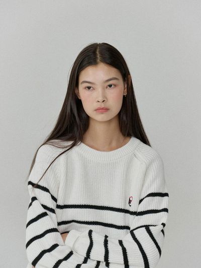 ACHIO Stripe button Knitwear_Ivory