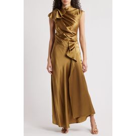 Acler Acler Ramshaw Metallic Pleated Satin Gown