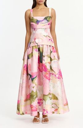 Acler Acler Reeve Floral Print Dupioni Gown