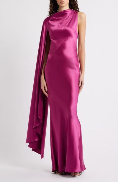 Acler Acler Ropley Drape Bias Cut Satin Maxi Cocktail Dress