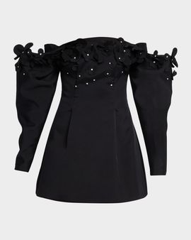 Acler Bunowen 3D-Floral Off-The-Shoulder Cotton-Blend Mini Dress