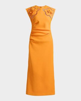 Acler Koda Floral Cut-Out Crepe Sheath Midi Dress