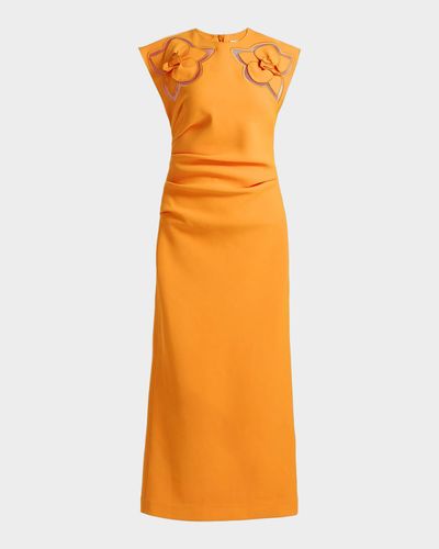 Acler Koda Floral Cut-Out Crepe Sheath Midi Dress