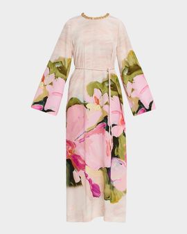 Acler Regan Embellished Floral Tie-Waist Maxi Dress