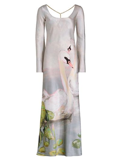 Acler Women's Callaly Swan Satin Scoopneck Maxi Dress