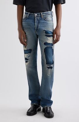 Acne Studios Acne Studios 1996M Distressed Patched Straight Leg Jeans