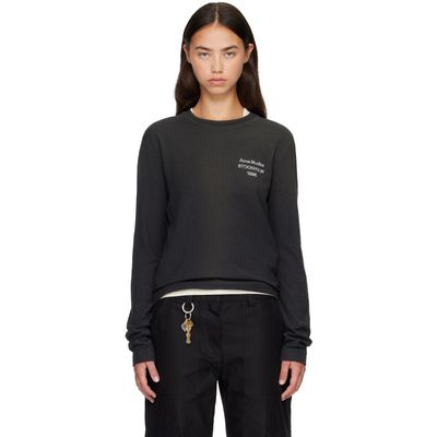 Acne Studios Acne Studios Black Distressed Logo Long Sleeve T-shirt