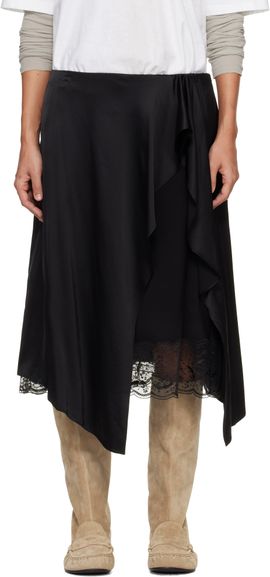 Acne Studios Acne Studios Black Layered Satin Midi Skirt