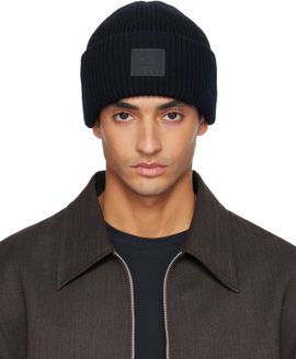 Acne Studios Acne Studios Black Ribbed Face Logo Beanie
