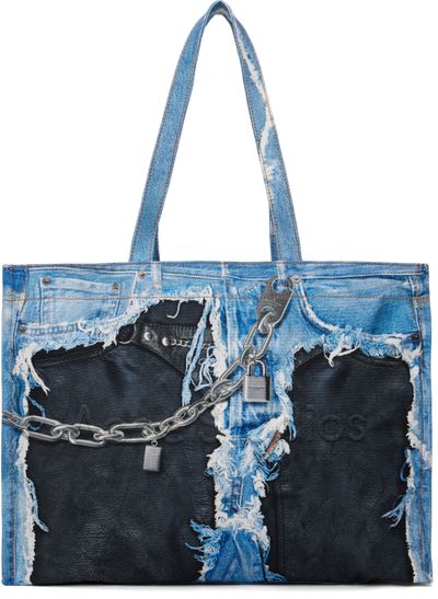 Acne Studios Acne Studios Blue & Black Denim Print Tote