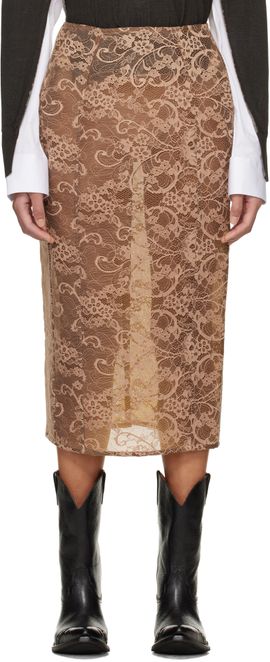 Acne Studios Acne Studios Brown Lace Midi Skirt