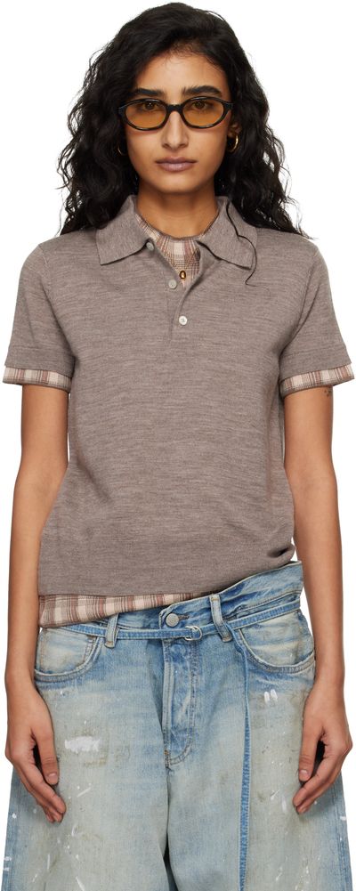 Acne Studios Acne Studios Brown Layered Wool Knit Polo