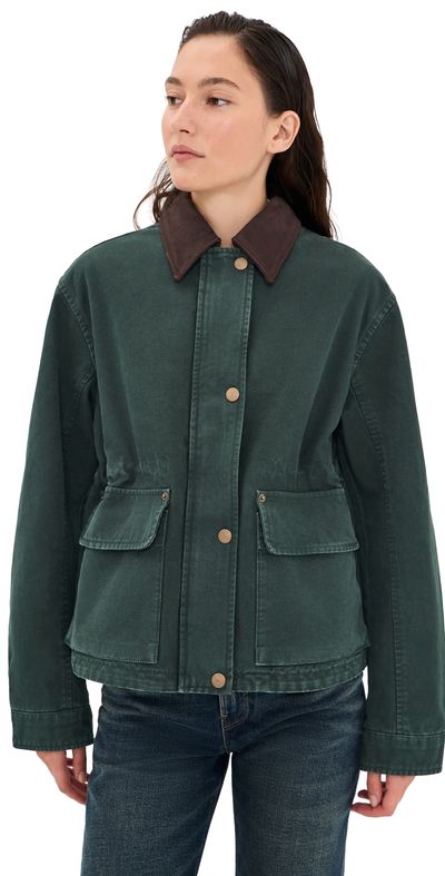 Acne Studios Acne Studios Canvas Jacket with Leather Collar Dark Green