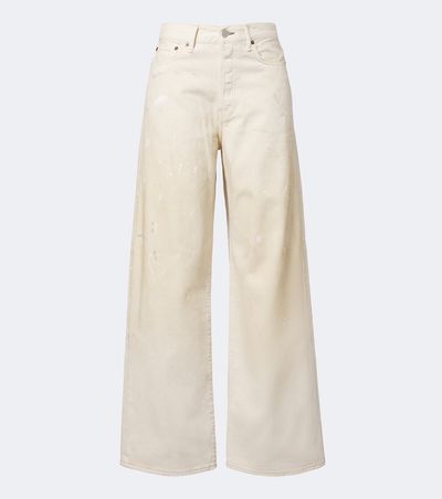 Acne Studios Acne Studios Distressed leather-trimmed wide-leg jeans