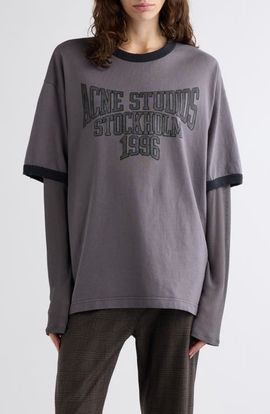 Acne Studios Acne Studios Edra Layered Oversize College Logo Graphic T-Shirt