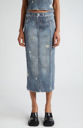 Acne Studios Acne Studios Etty Denim Trompe l'Oeil Cotton Midi Skirt