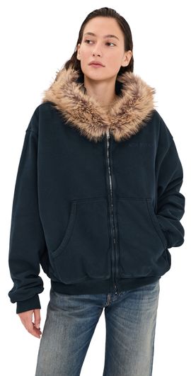 Acne Studios Acne Studios Faux Shearling Hooded Jacket Dark Navy
