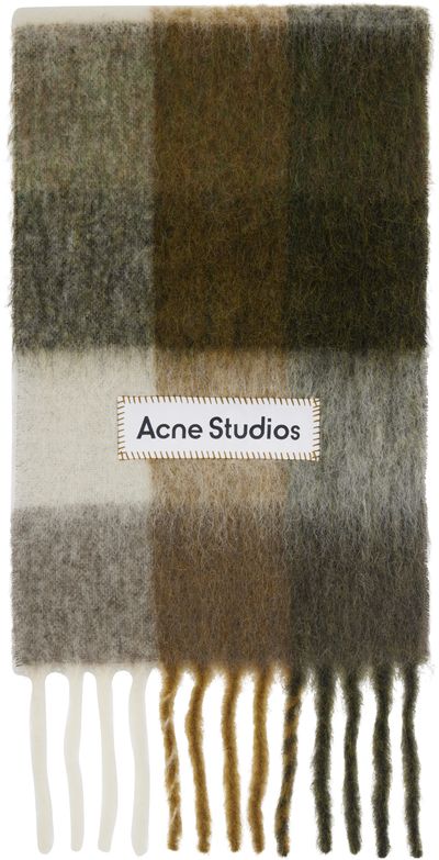 Acne Studios Acne Studios Khaki & Off-White Check Fringe Scarf