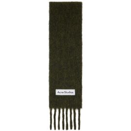 Acne Studios Acne Studios Khaki Fringed Logo Scarf