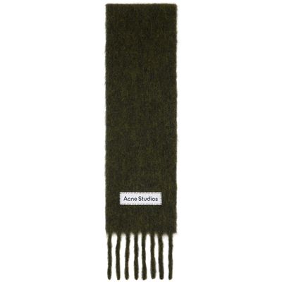 Acne Studios Acne Studios Khaki Fringed Logo Scarf